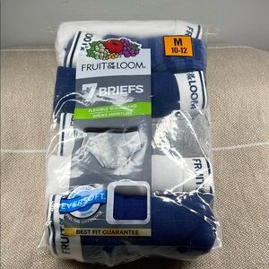 Fruit of the Loom boy’s Blue and White Briefs size M 10/12 tag-free briefs
